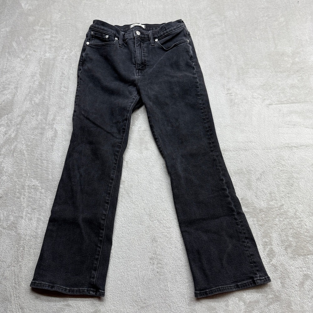 Madewell Kick Out Flare Jeans Women's 28 Black Mid-Rise Denim Lunar Dark‎ Wash